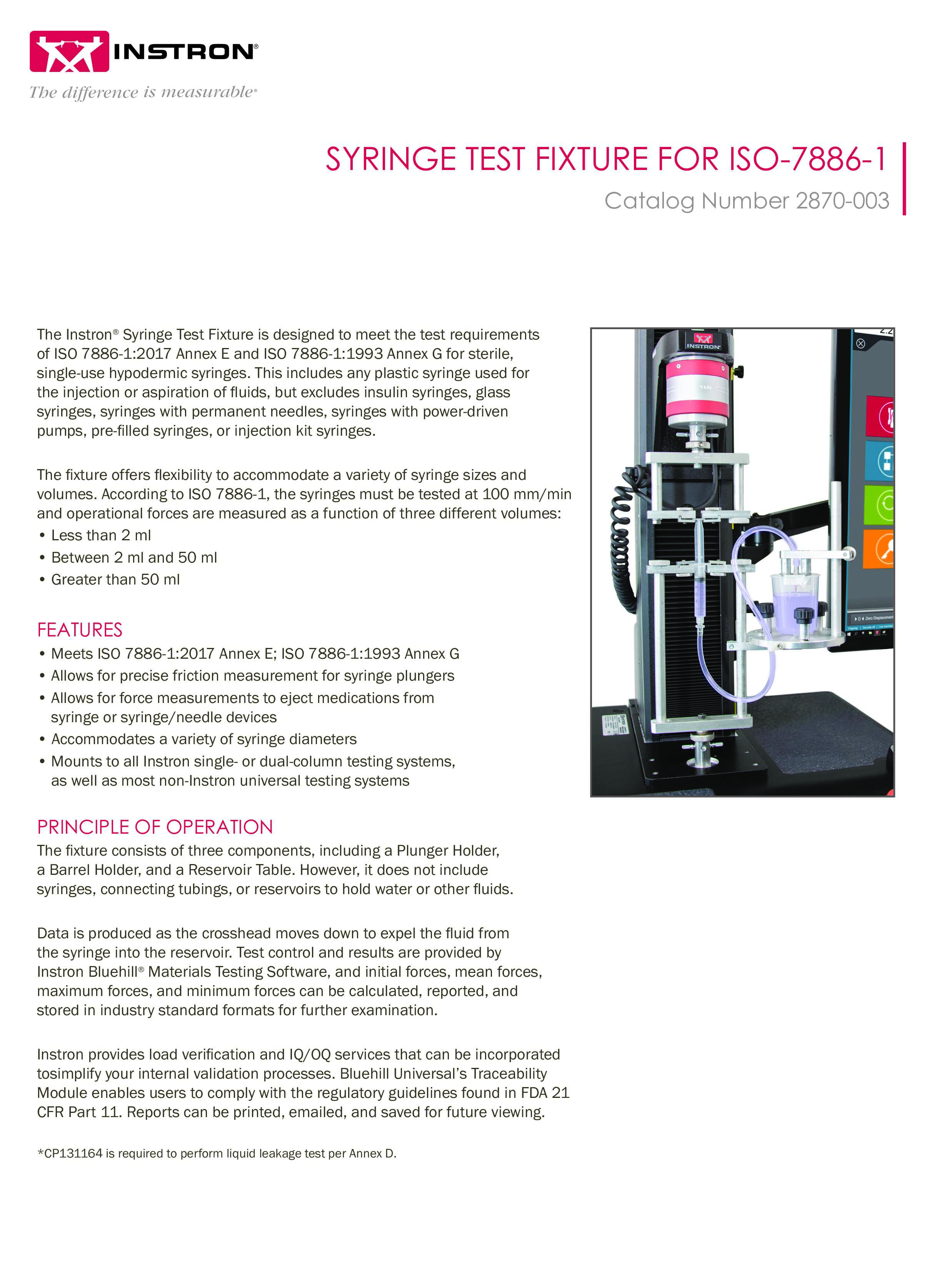 Syringe Test Fixture for ISO-7886-1 | Catalog Number 2870-003