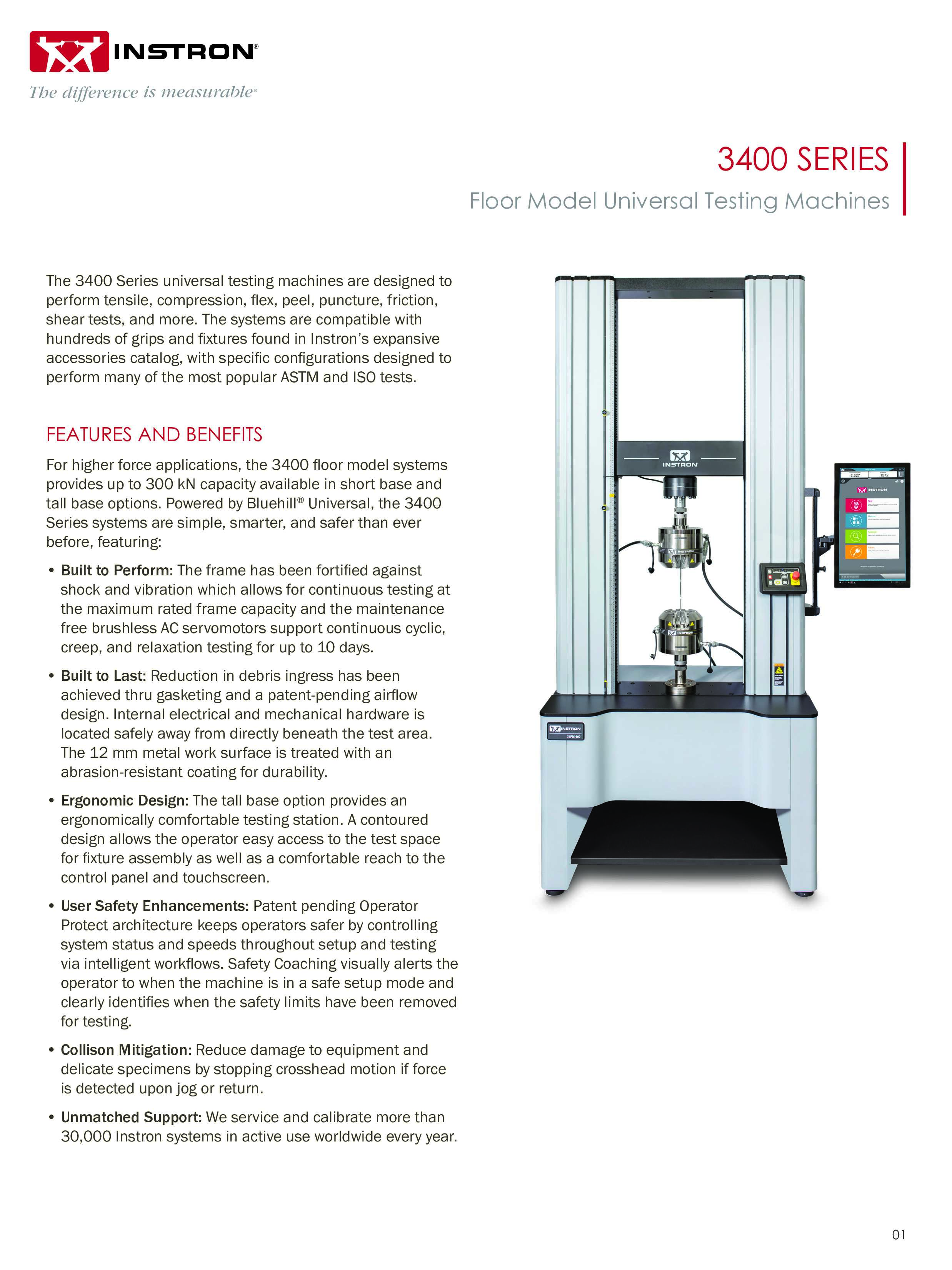 3400 Series | Floor Model Universal Testing Machines Data Sheet
