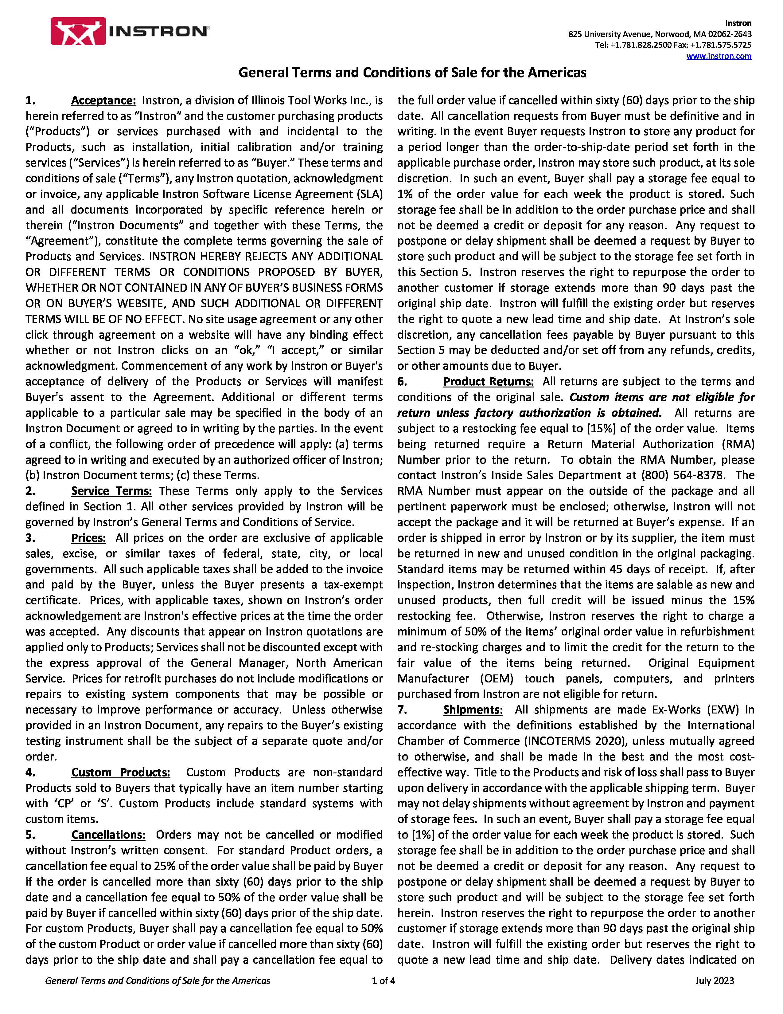 Americas Terms and Conditions