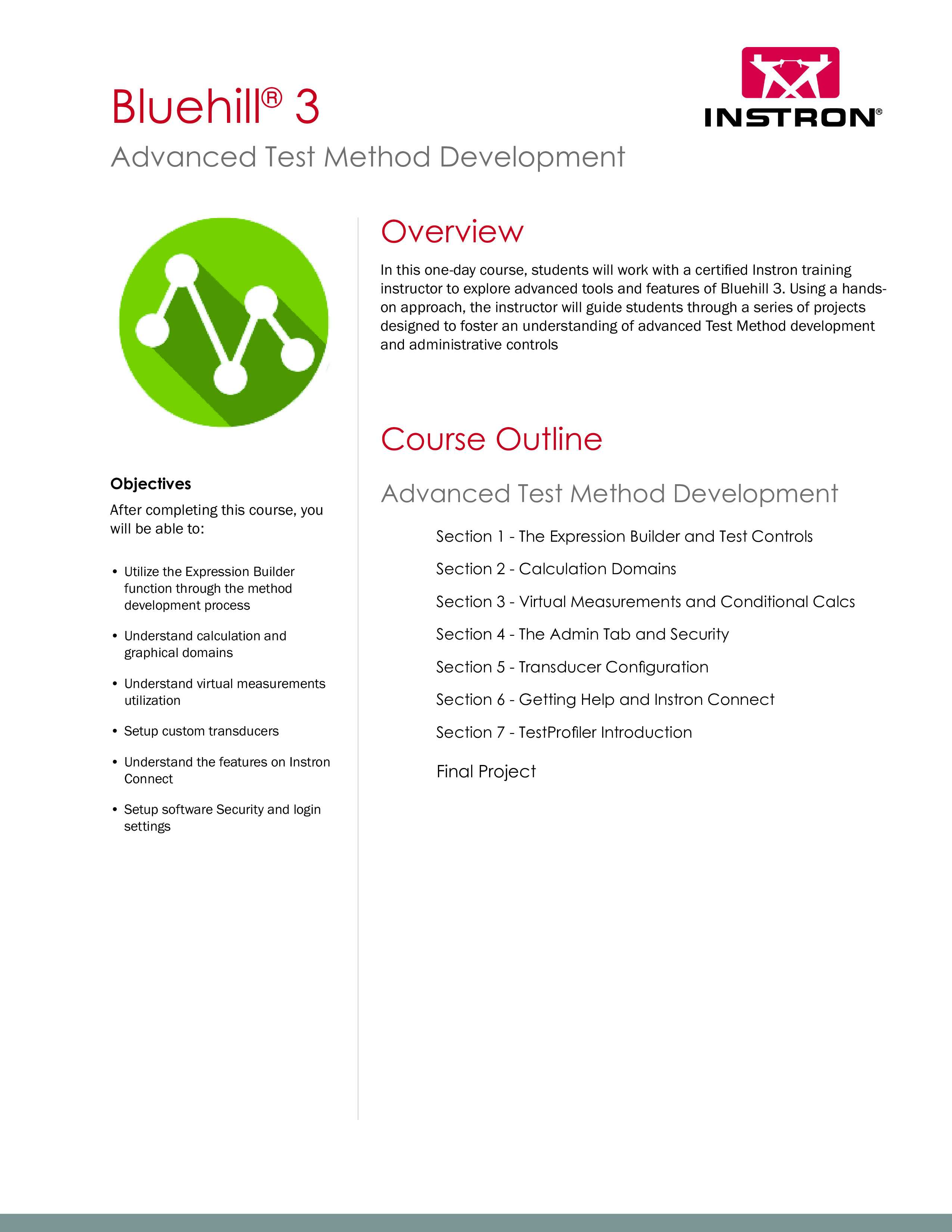Bluehill 3 Advanced Test Method Development Course Overview