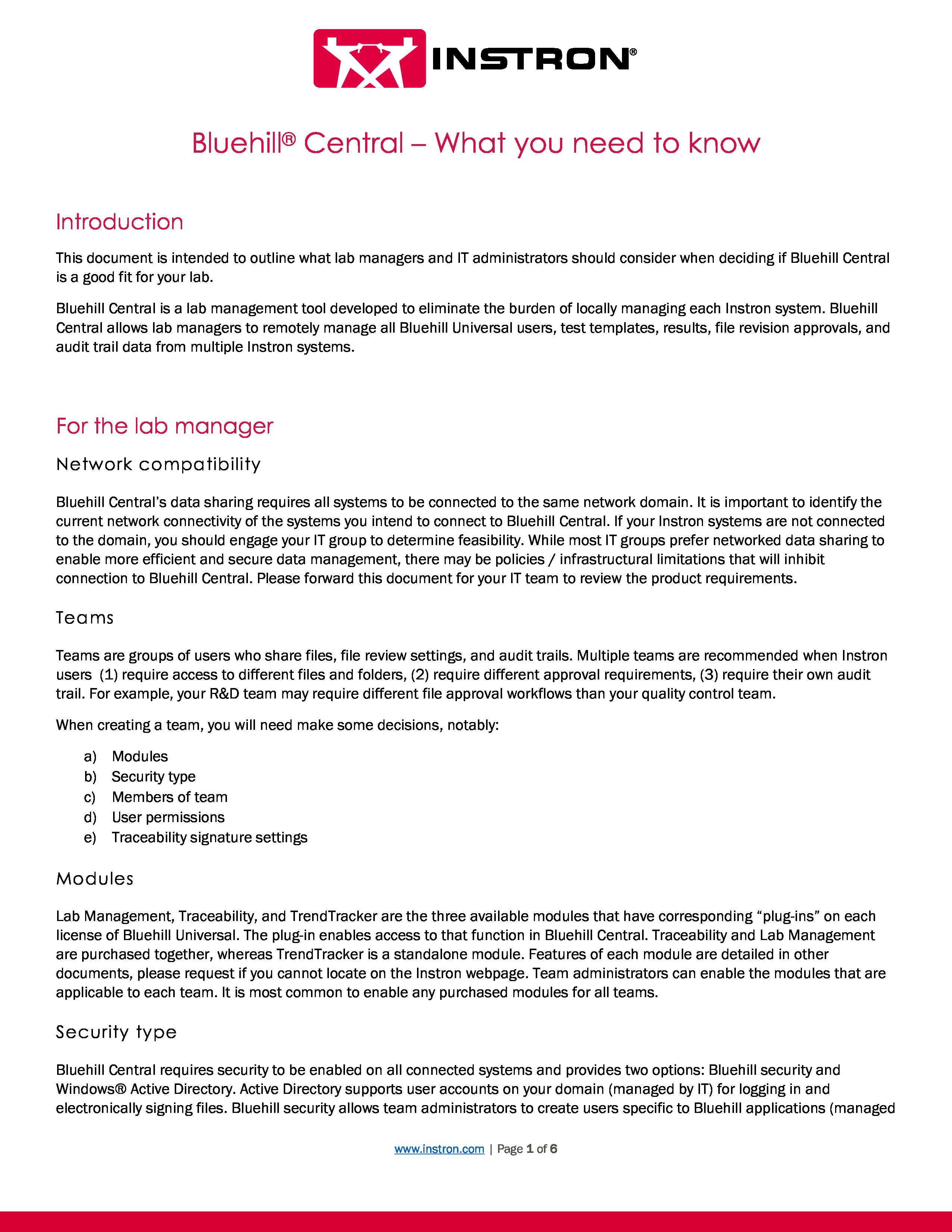 Bluehill Central Guide for Lab Managers and IT Admins
