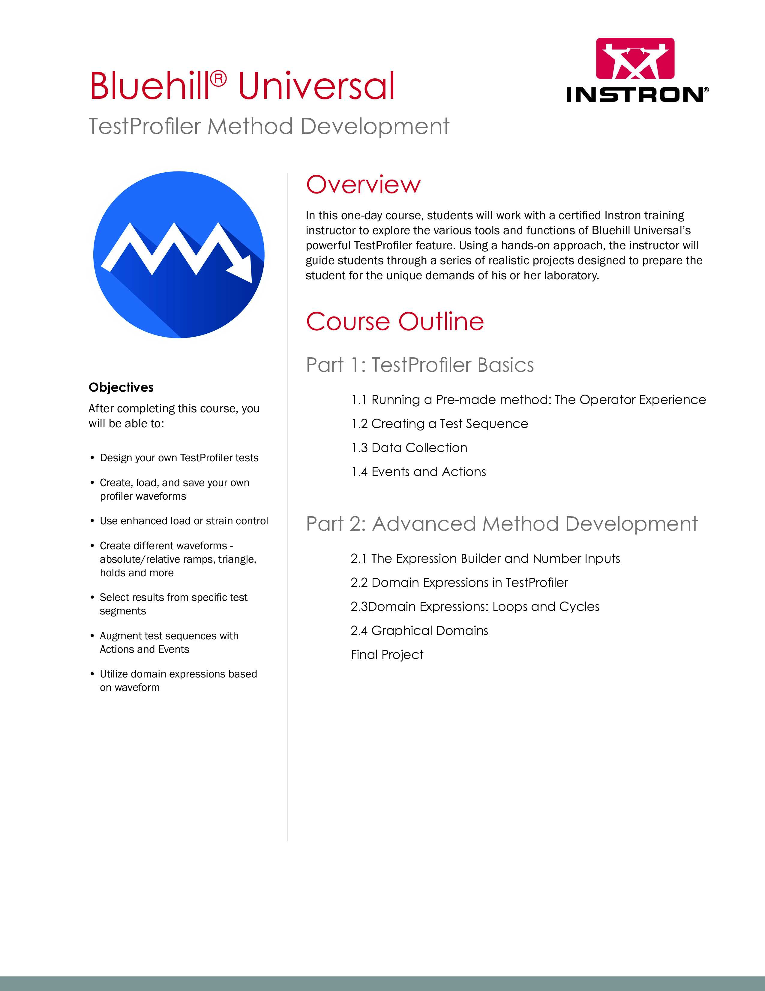 Bluehill Universal TestProfiler Method Development Course Overview